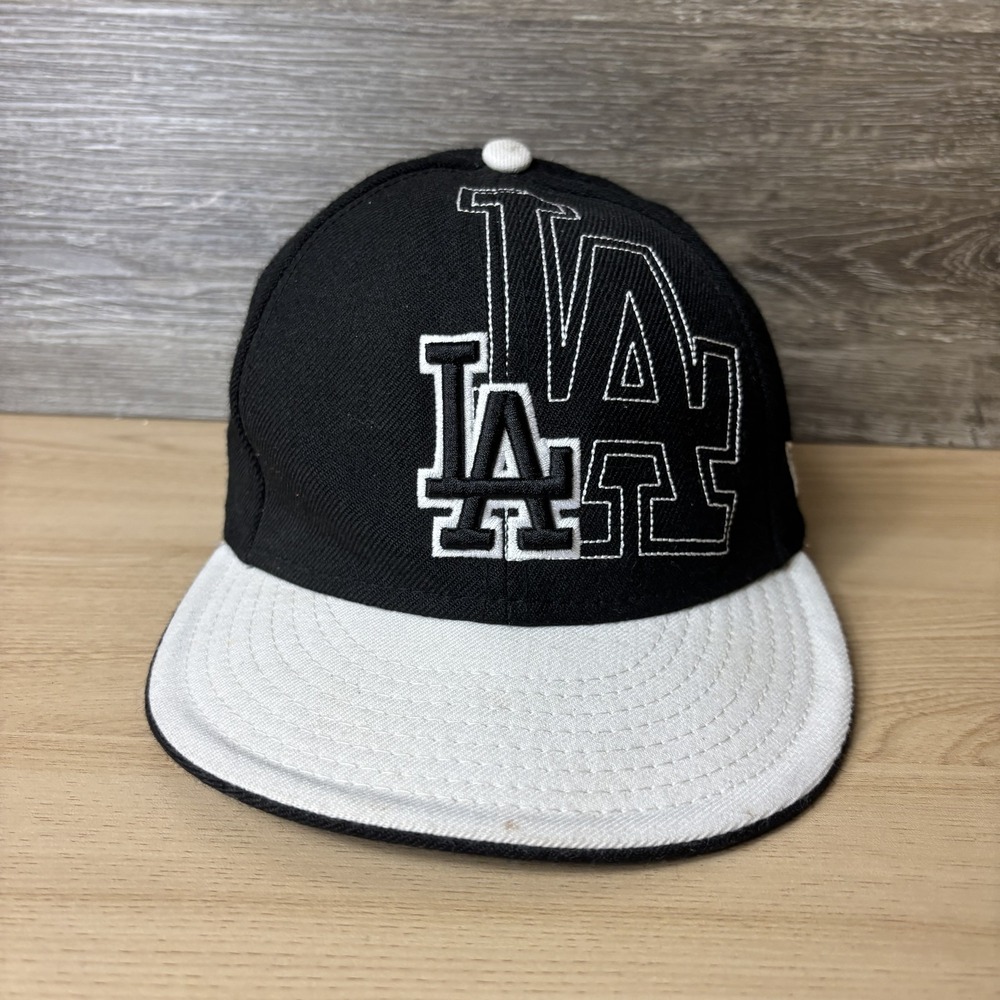 Los Angeles Dodgers Hat Cap Fitted Mens 7 Black White MLB Baseball New Era